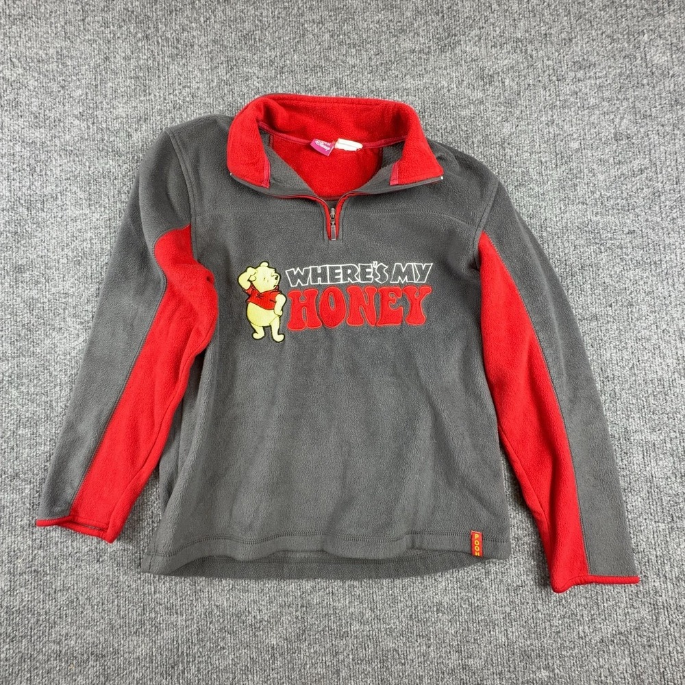VTG Disney Sweatshirt Unisex Kids 12-14 Gray Fleece 1/4 Zip Winnie The‎ Pooh